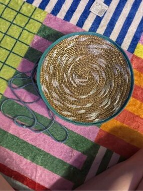 Woven Round Crossbody Bag - Teal Trim